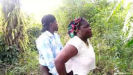 Two Ebony Lovers Caught Fucking Outdoors in the Bush on Sunday POV