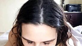 Amazing girlfriend in lingerie delivers a stunning pov blowjob