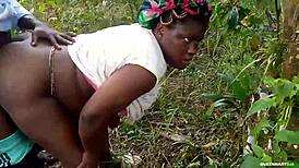 Two Ebony Lovers Caught Fucking Outdoors in the Bush on Sunday POV