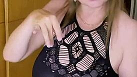 Busty milf mariaold using dildo for titty fuck session