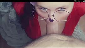 the beauty gives a gentle blowjob to her friend