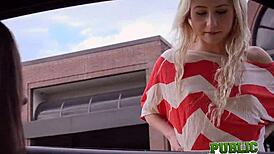Blonde Odette Delacroix nails public handjob audition