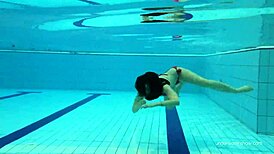 red swimwear on beautiful katy soroka babe in pool