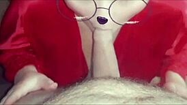 the beauty gives a gentle blowjob to her friend