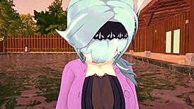 Eula relaxes on the pool in Genshin Impact part 1.