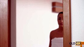 old4k brunette hottie makes love with old friend after shower