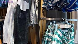 fitting room sex with store consultant, uh, i mean, ends with cum swallow... oops!