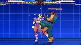 Chun-Li battles Long in anime style.