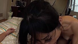 The cute asian brunette deep throated a big cock and it was amazinggg