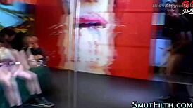 Euro Hoe Swallows Spunk In Bizarre Bukkake With Monster Cock And Heels