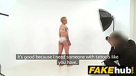 Fake agent bangs short-haired tattoo babe hard in office