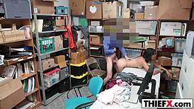 Spreading her hot legs to avoid punishment from the burglar in the garage