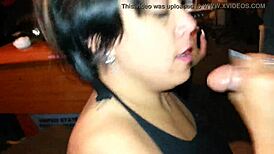 My ex girlfriend blows me and takes cum on her face and tits.