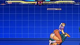 Chun-Li battles Long in anime style.