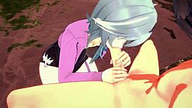 Eula relaxes on the pool in Genshin Impact part 1.