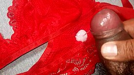 Masturbated with friend's red lingerie and came 😈