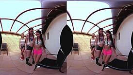 The three amazing table tennis pussies get hardcore group action