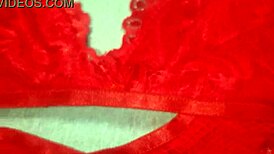 Masturbated with friend's red lingerie and came 😈