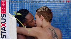 Staxus fucking my innocent boyfriend outdoors with big black cock 😍