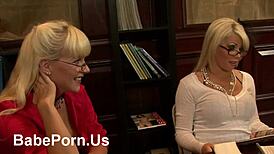 Secretary strips naked in office for intense fucking with glasses on