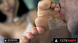 just chilling with sasha rose, watching her toes get covered after some hardcore anal fun.