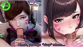 Check out D.Va's edging game with light femdom and submissive endings.