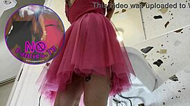 After clubbing, hot rave girl shows pussy in bathroom no bra