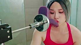 Twink expertly deepthroats the dildo machine in homemade scene.