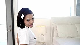 Mae White 18yo Swallows Huge Cock Load in POV Blowjob