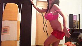 Pussy Peek-a-Boo in Bedroom with Miniskirt and Lingerie