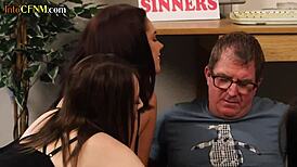 CFNM Dominas Wanking Off Sub in Group Domination Scene