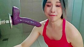 Twink expertly deepthroats the dildo machine in homemade scene.