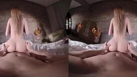 In the dark room VR, a woman with big ass and tits earns freedom through hardcore blowjob and handjob.