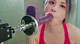 Twink expertly deepthroats the dildo machine in homemade scene.