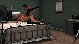 Blonde babe in thigh high boots and stockings gets fucked in motel