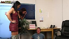 CFNM Dominas Wanking Off Sub in Group Domination Scene