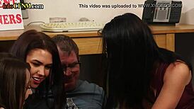 CFNM Dominas Wanking Off Sub in Group Domination Scene