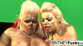 Gold Painted Lesbian Hotties Dive into Wild Action with Tits and Ass