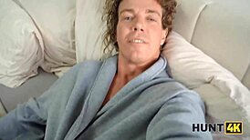 Intense Hotel Fuck with Brunette Girlfriend While Old Cuckold Watches