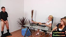 Office Strapon Group Pegging by Busty Dominant Babes in Wild Femdom Action