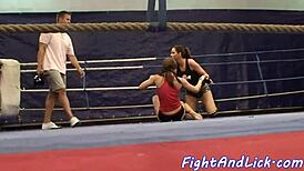 Naked Lesbian Babes Wrestle Without Stopping