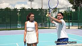 Damn, Curly Ebony Spinner Rides Big Cock After Tennis Match!