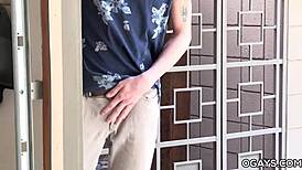 Gay twink takes huge cock deep in garage anal pounding