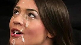Slutty Beauty Gets Cumshot On Her Face Eating All The Semen In Bukkake