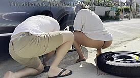 Flat Tire Fixed by Hot Stranger Who Banged My Latina Ass Hard.