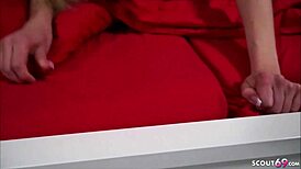 Slender blonde teen 18+ from Berlin experiences first casting with cum on ass.