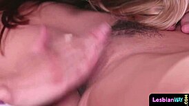Gorgeous lesbians intensely lick each other's horny pussies