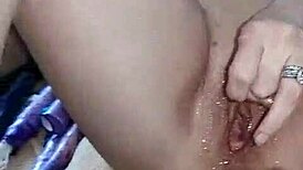 Milf Velvet Rain Masturbates with Huge Toy, Squirting on the Edge in Homemade Scene