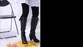 boot crushes food in fetish play