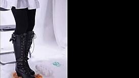 boot crushes food in fetish play